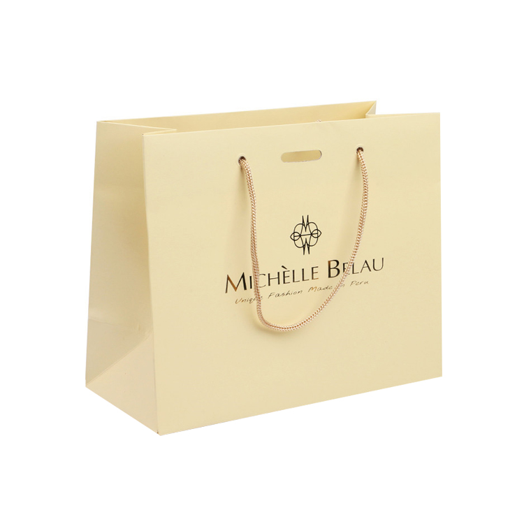 Custom Logo Color Printed Handled Shopping Packaging Gold Paper Gift Bags With Ribbon  