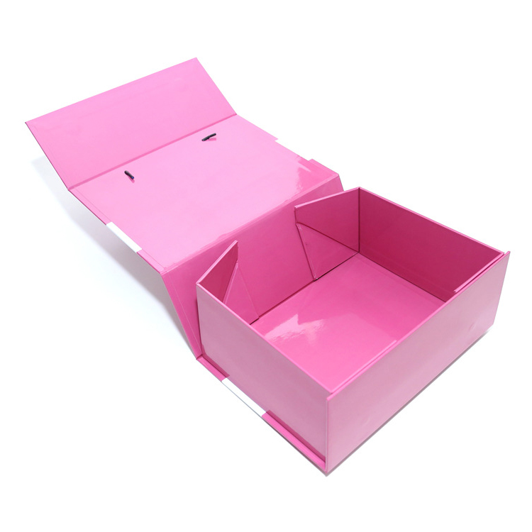  Custom Wholesale Flip Lid Medium Size Pink Glossy Magnetic Gift Box For 3 Bundles Virgin Hair Extension  
