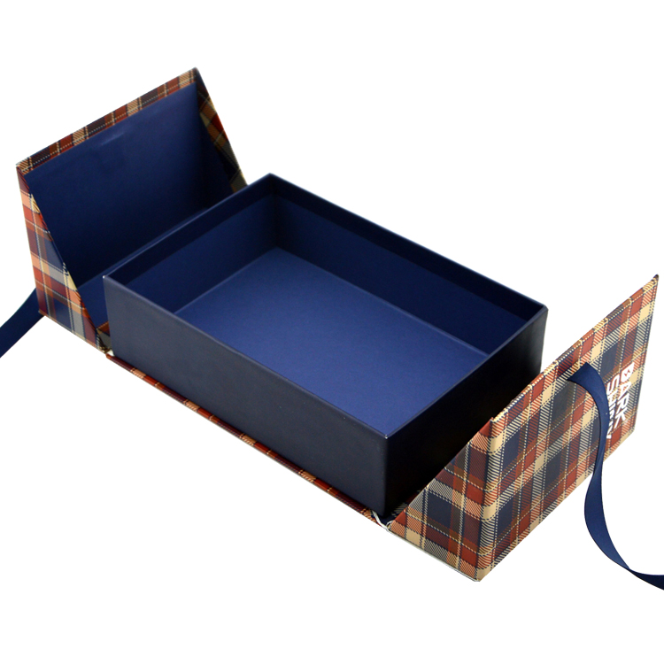  Two Sides Open Luxury Rigid Cardboard Premium Linen Paper Packaging Gift Box For Fragrance With Ribbon Closure  
