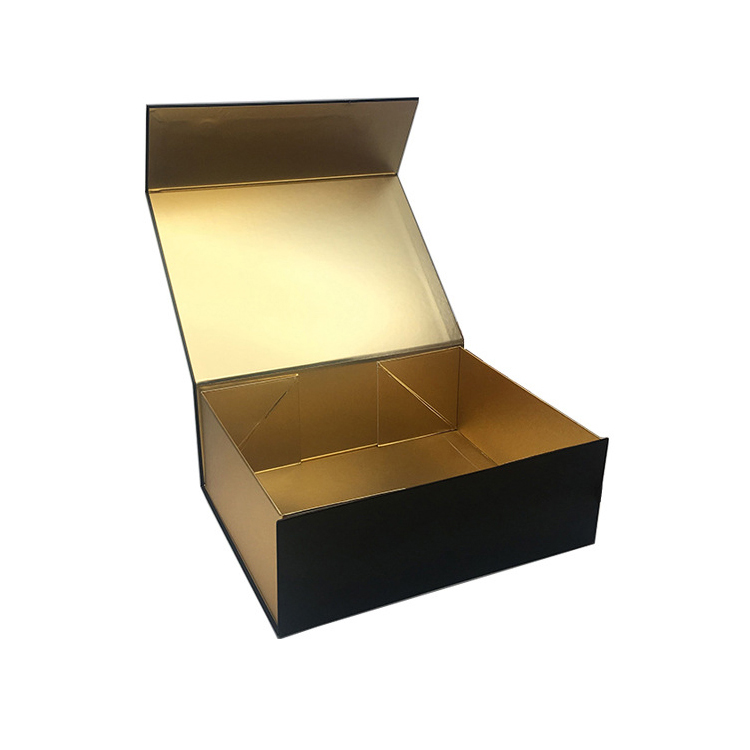Custom Luxury Black Rigid Cardboard Packaging Foldable Collapsible Gift Box With Magnetic Lid Closure  
