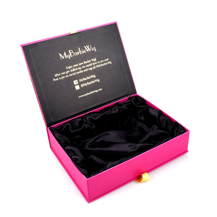 Luxury Customized Magnetic Hair Extensions Wig Packaging Gift Box with Rose Gold Logo and Silk Ribbon​  
