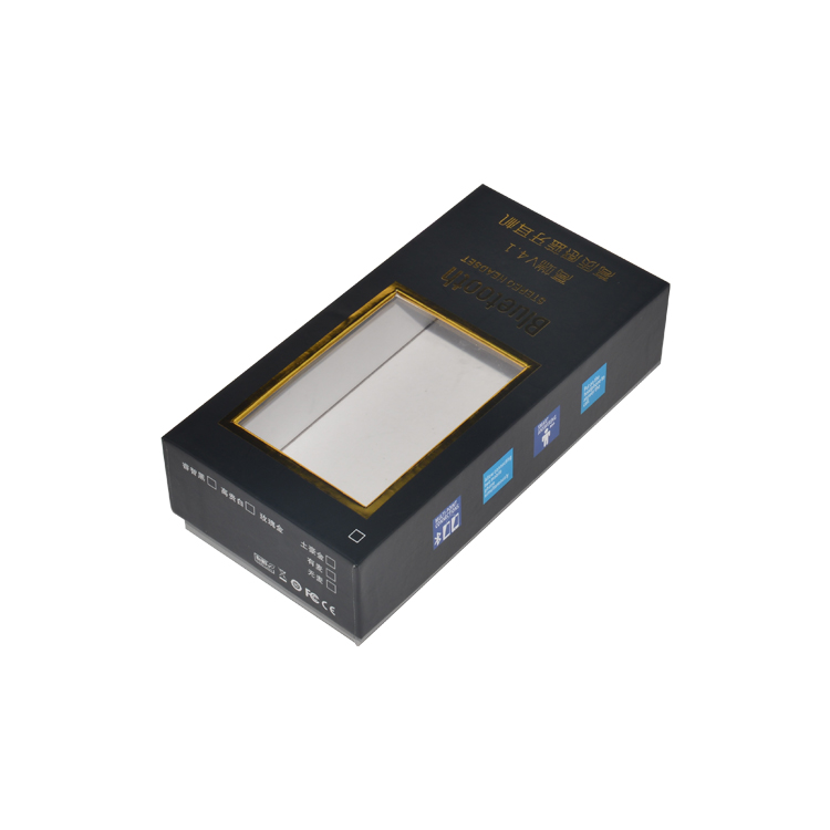 Two Piece Gift Packaging Boxes for Bluetooth Headset with Clear Window and Gold Foiled Stamping Logo  