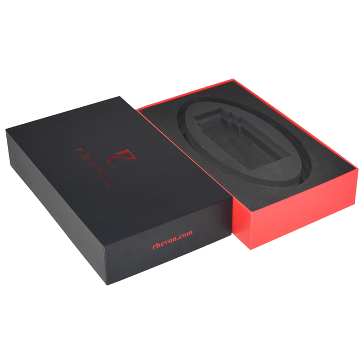 Luxury Rigid Paper Lid and Base Gift Packaging Box for Leather Belts with Red Hot Foil Stamping Logo