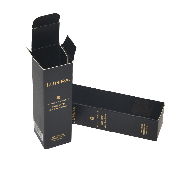 Printed Matt Black Folding Carton for  Fragrances Custom Perfume Box Carton with Glod Hot Foil Stamping Logo