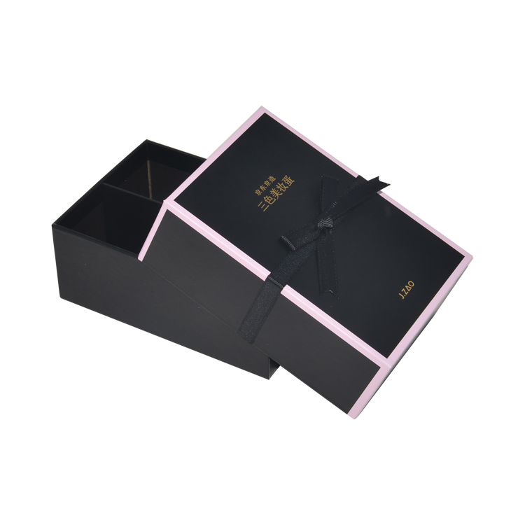  Wholesale High End Lid and Base Gift Box for Beauty Blender with Ribbon Bowknot and Gold Foiled Logo  