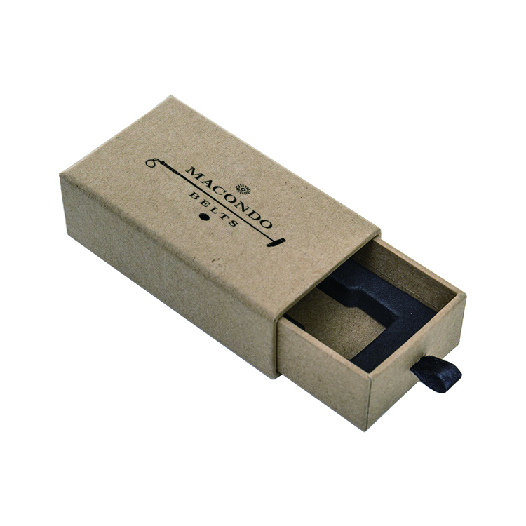  Custom Made Rigid Paper Sliding Kraft Drawer Gift Boxes for Men Belt Buckles with Hot Stamping Logo  