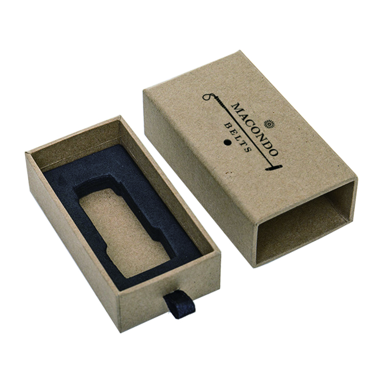  Custom Made Rigid Paper Sliding Kraft Drawer Gift Boxes for Men Belt Buckles with Hot Stamping Logo  
