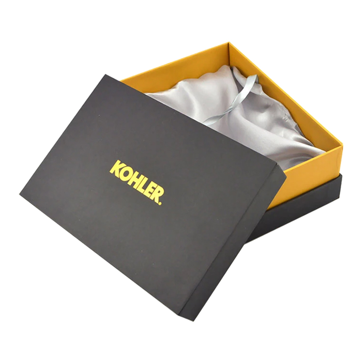 The Satin Lined Lid and Base Gift Boxes for Lingerie Packaging with Gold Foiled Logo and Satin Insert
