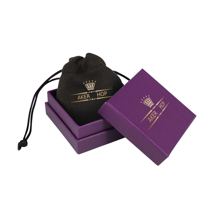  Custom Fancy Paper 2 Piece Rigid Boxes with Drawstring Pouch and Gold Foil Logo for Jewelry Packaging  