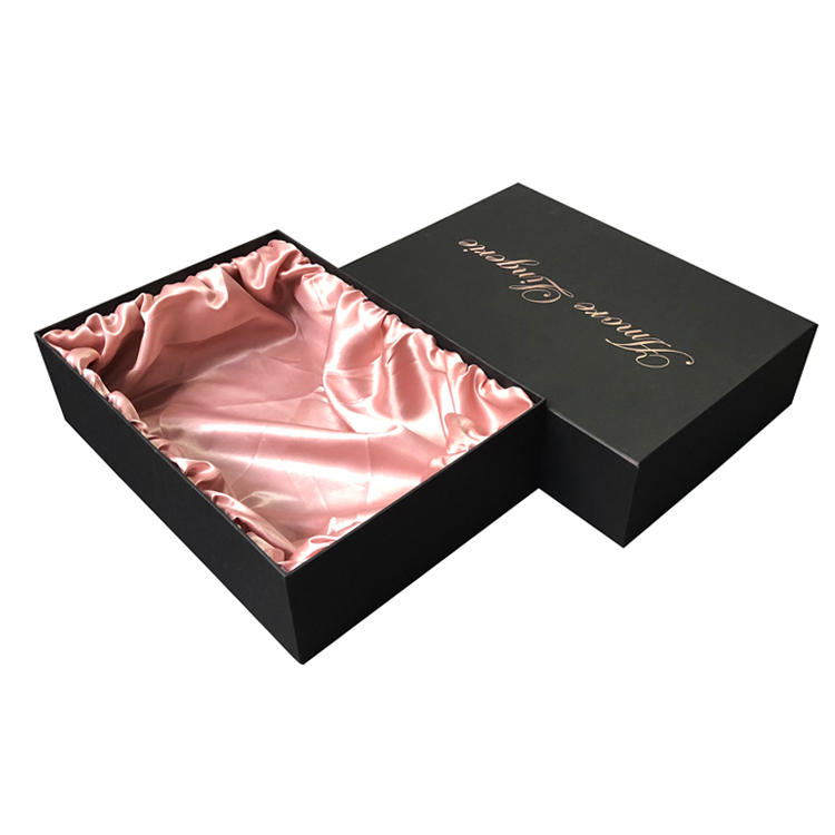 Luxury Custom Top And Bottom Gift Box for Sexy Lingerie Packaging with Satin Holder and Rose Gold Logo