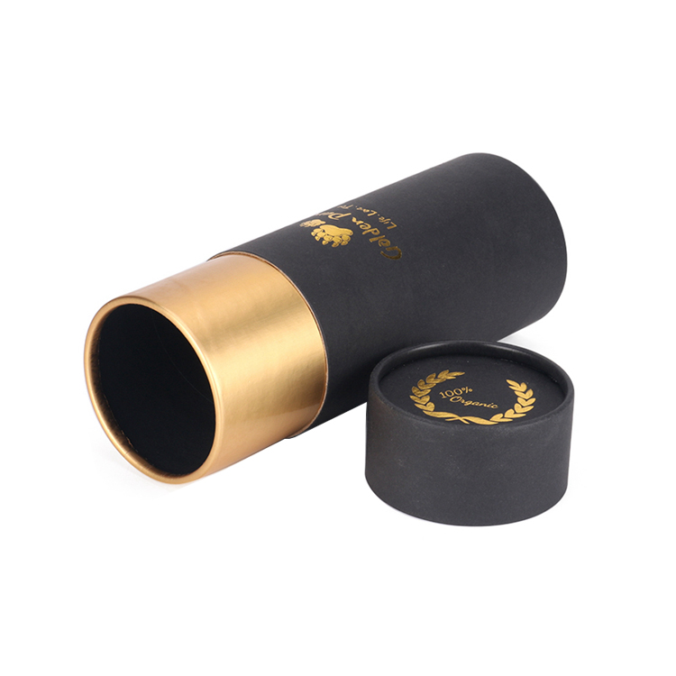  Custom Cardboard Cylinder Box Paper Tubes Packaging for Tea with Gold Hot Foil Stamping Logo  