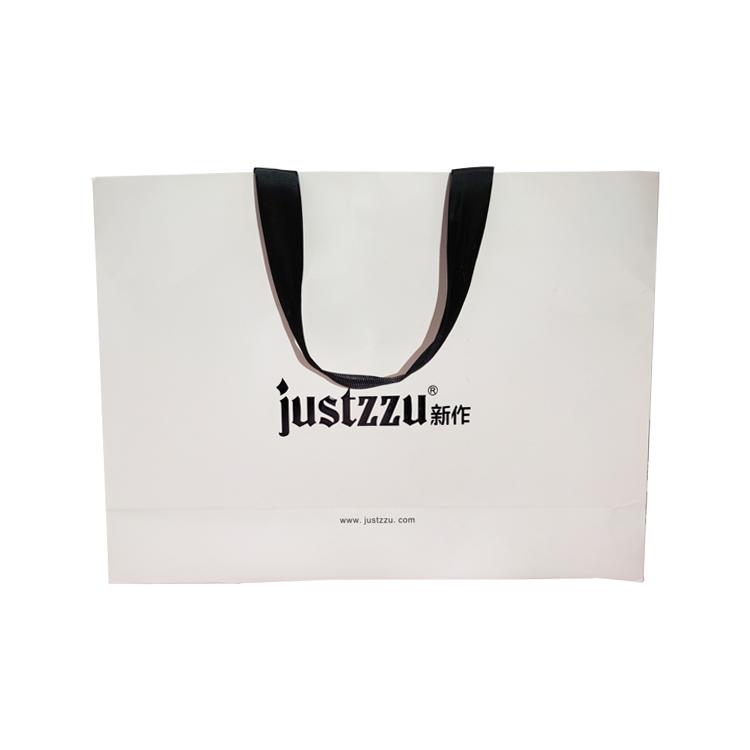  Wholesale Custom Made Luxury Fashion Outlet Matte White Gift Paper Bag with Silk Ribbon Handle for Woman  