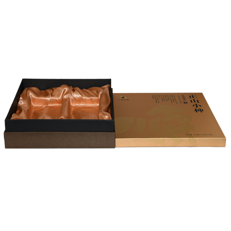  Luxury Textured Paper Tea Packaging Boxes Tea Hamper Gift Packaging with Golden Satin Holder  