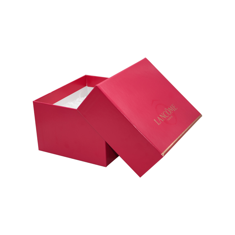  Luxury Pink Retail Gift Box Packaging for Cosmetics with Shredded Paper Holder and Gold Foil Logo  