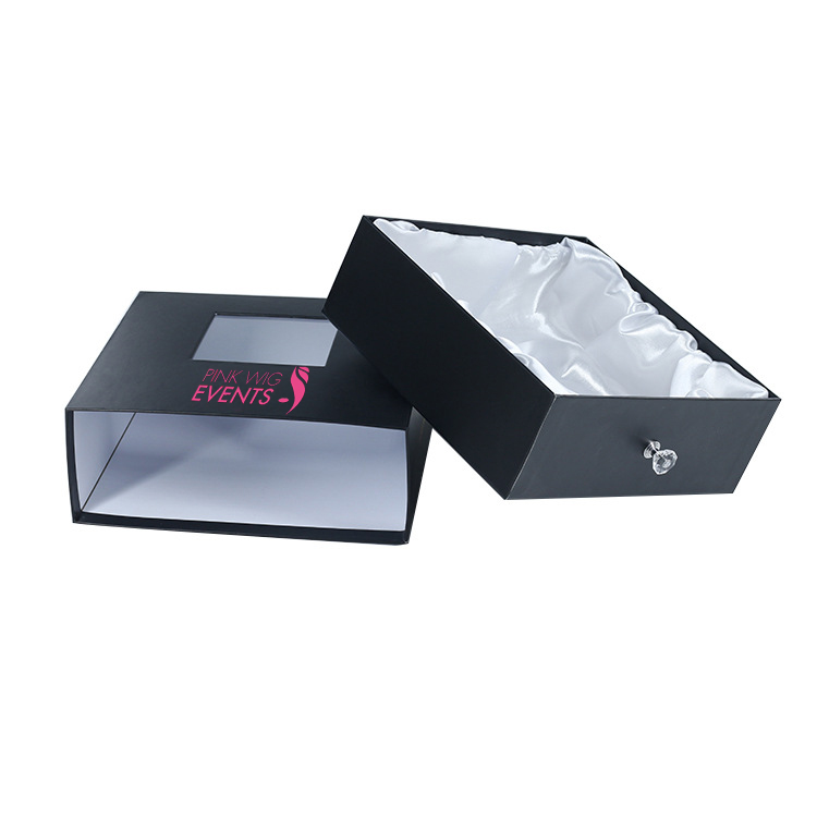  Luxurious Satin Lined Slide Out Drawer Gift Box Packaging for Wigs Virgin Hair Extension with Clear Window  