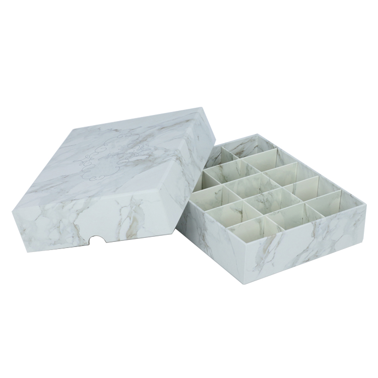 White Marble Pattern 2-Piece Gift Boxes for Chocolate Cookies Candy Packaging with 15 Cardboard Dividers
