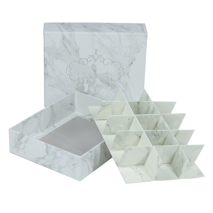 White Marble Pattern 2-Piece Gift Boxes for Chocolate Cookies Candy Packaging with 15 Cardboard Dividers  
