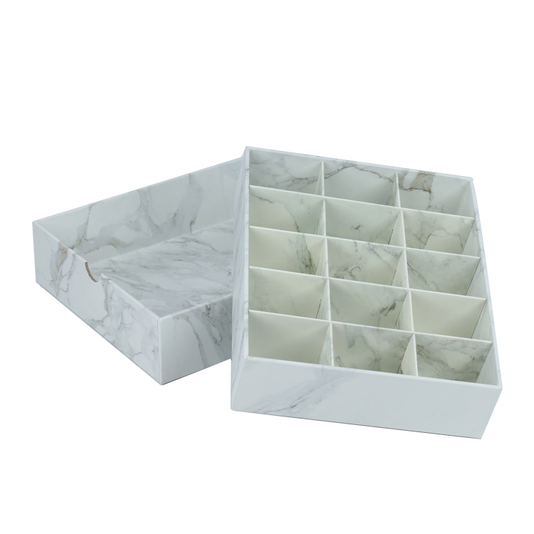 White Marble Pattern 2-Piece Gift Boxes for Chocolate Cookies Candy Packaging with 15 Cardboard Dividers  