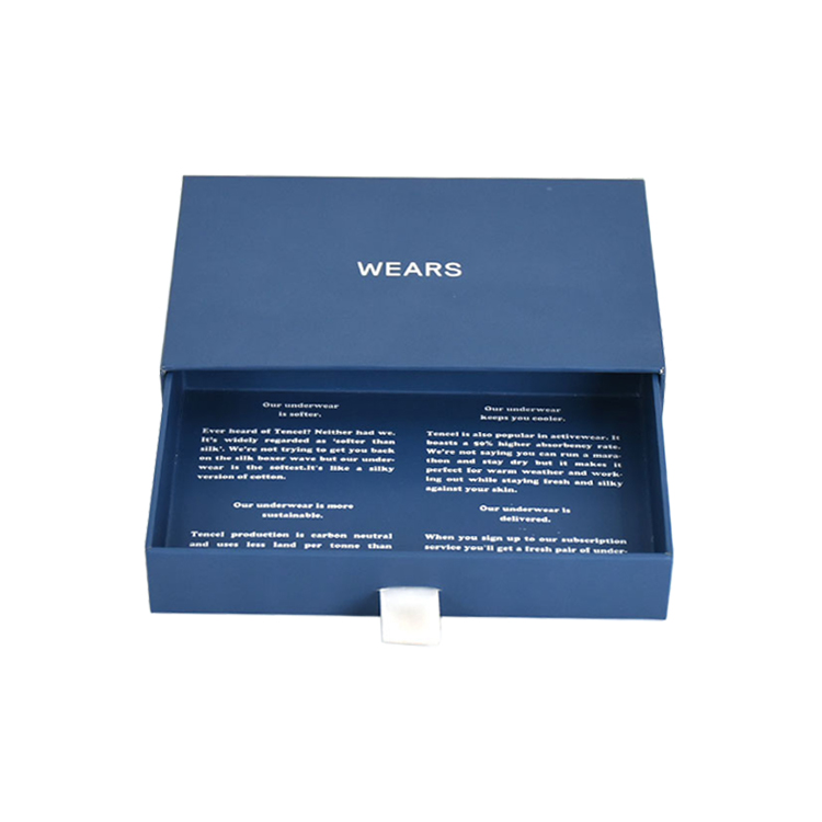  Matt Blue Custom Made Rigid Cardboard Sliding Paper Drawer Gift Boxes for Underwear Packaging with Logo  
