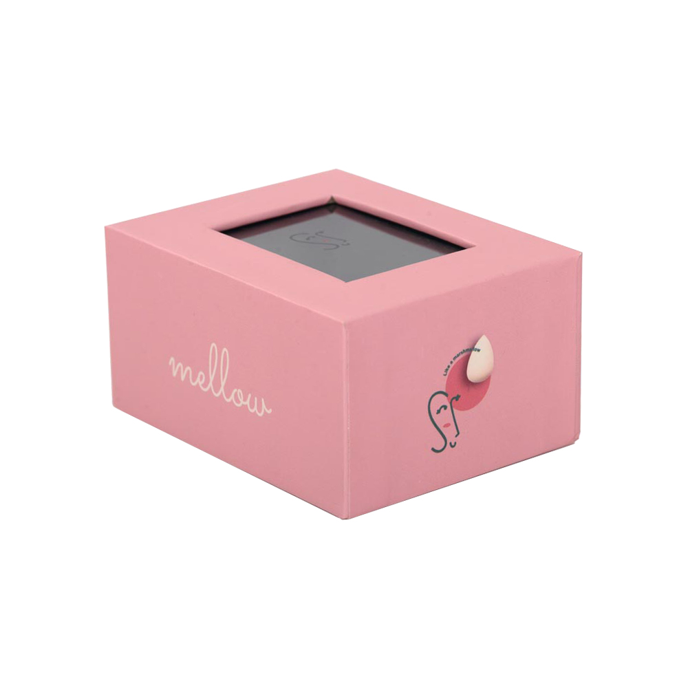 Customized Velvet Lined Lid and Base Gift Boxes with Clear Window in Pink Color for Cleansing Brush Packaging  