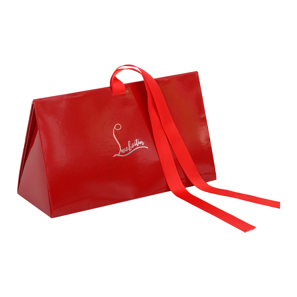  Glossy Lamination Red Foldable Paper Gift Boxes for Hair Extension and Virgin Hair Packaging with Silk Ribbon  