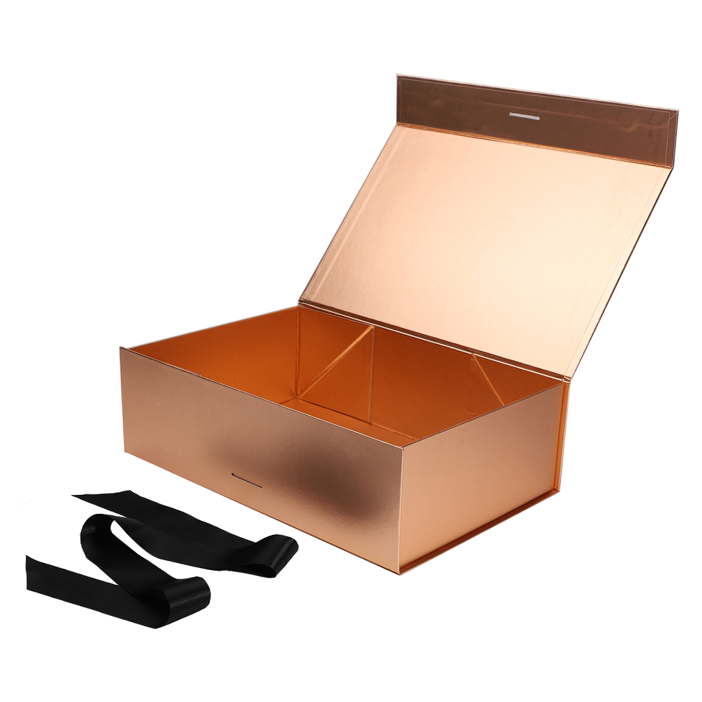  Wholesale Foldable Rose Gold Magnetic Gift Boxes with Grosgrain Ribbon and 3M Double Adhesive Tapes  
