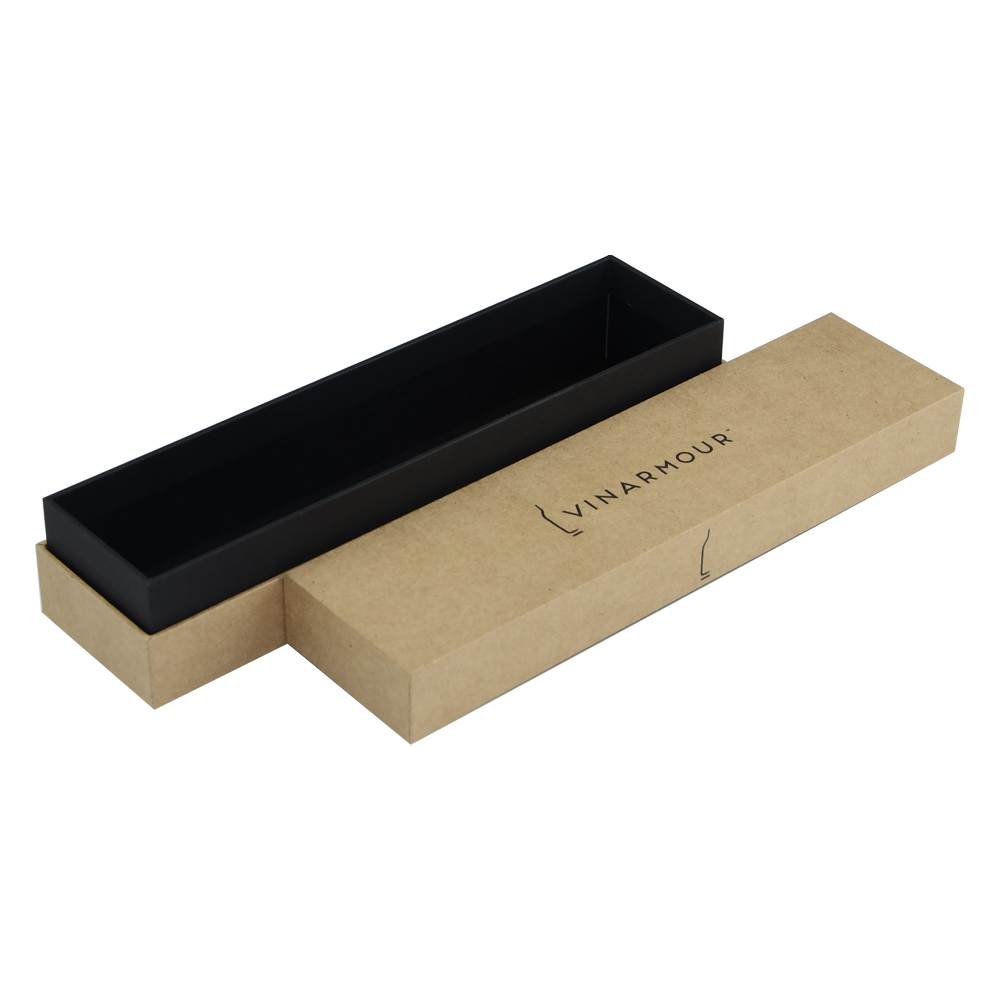 Custom Natural Kraft Lid Lift Off Gift Box with Black Hot Foil Stamping Logo for Wine Tools Packaging