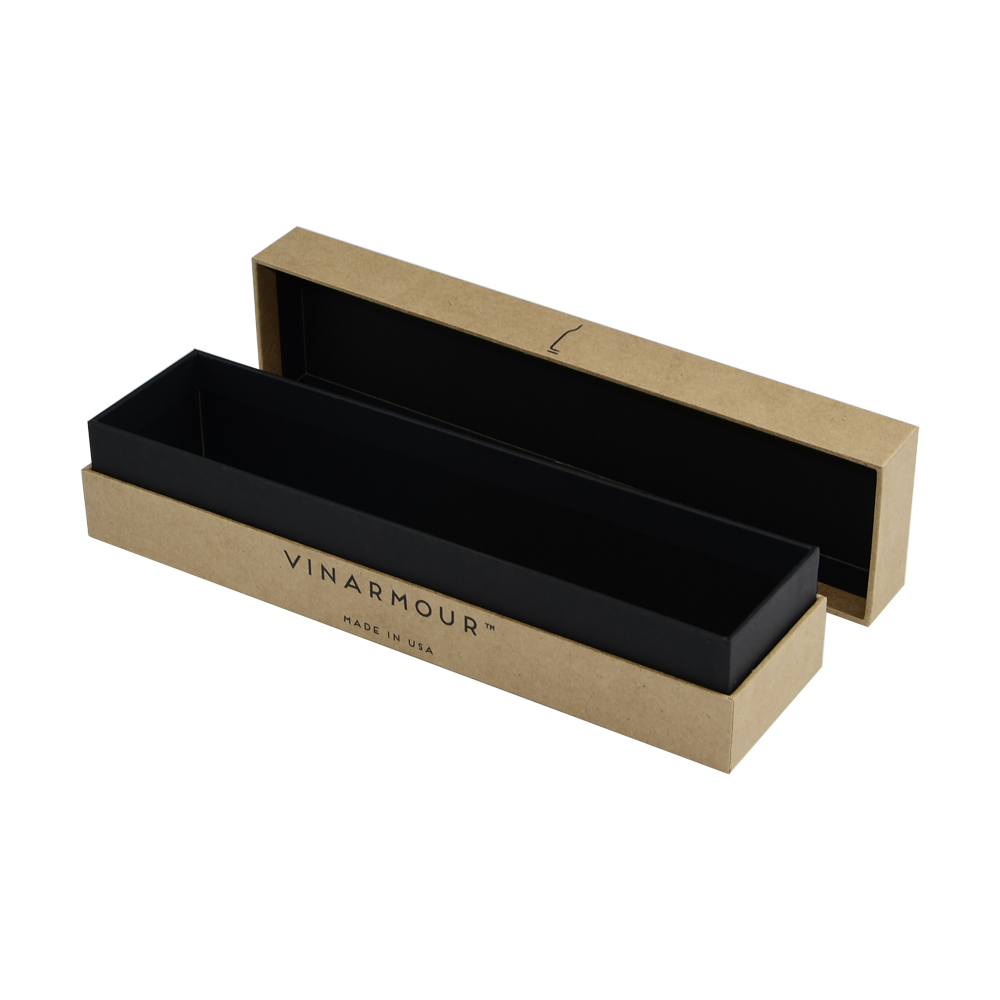  Custom Natural Kraft Lid Lift Off Gift Box with Black Hot Foil Stamping Logo for Wine Tools Packaging  