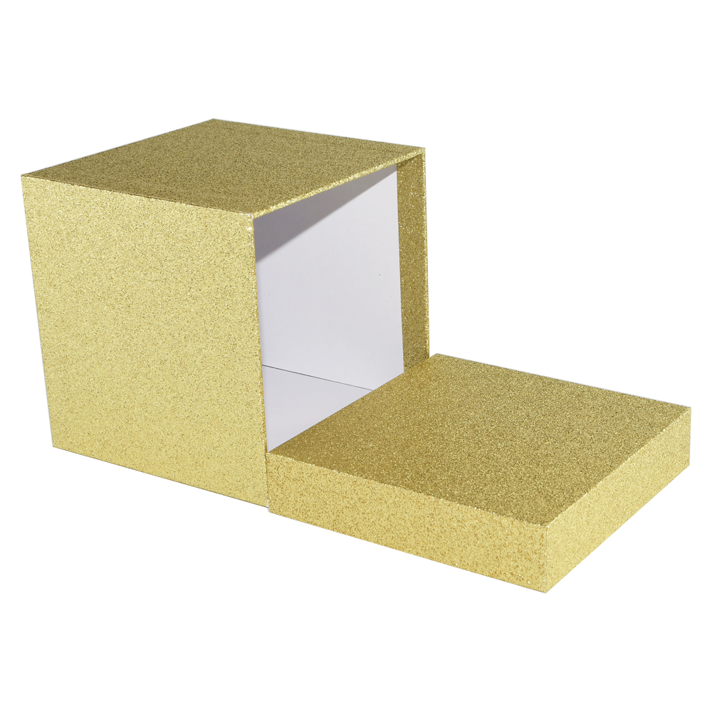 Custom Gold Glitter Paper Gift Boxes with Lift Off Lid in Assorted Sizes for Christmas Decoration  